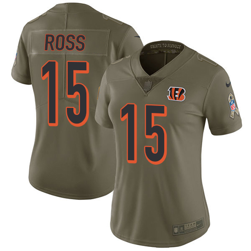 Nike Bengals #15 John Ross Olive Women's Stitched NFL Limited Salute to Service Jersey